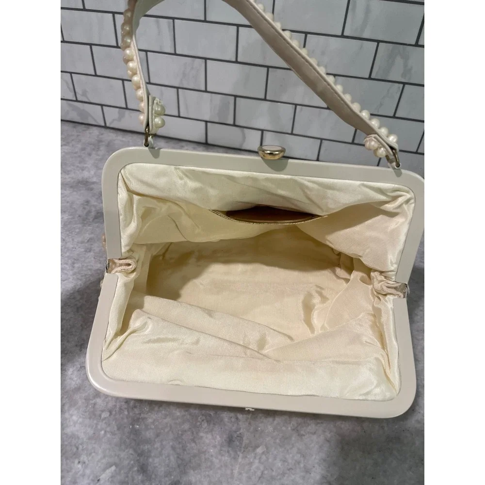 Grandee Bead Handbag Women Small Cream Faux Pearl Vintage Wedding Formal Purse